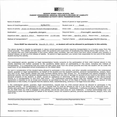 Brain brawl permission form