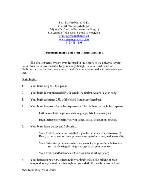 Nussbaum: Brain Health Lifestyle handout