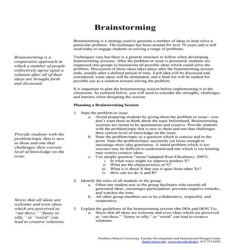 Brainstorming - A Class Session Design Guide