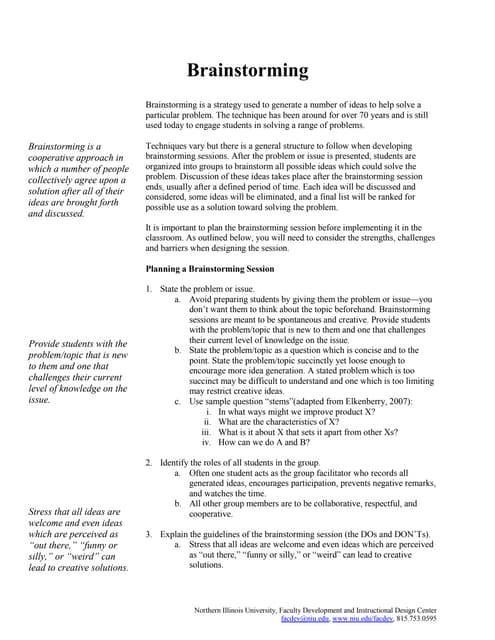Brainstorming - A Class Session Design Guide