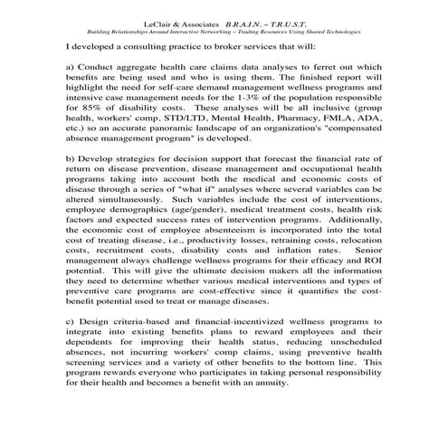 Tom LeClair's B.R.A.I.N. ~ T.R.U.S.T.  consulting description