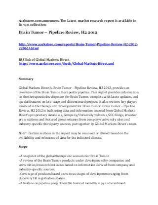 Brain tumor - pipeline review, h2 2012