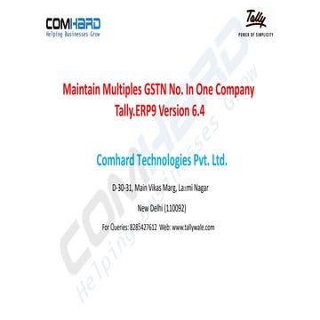 Maintain Multiple GSTN No. In one company From Tally ERP9