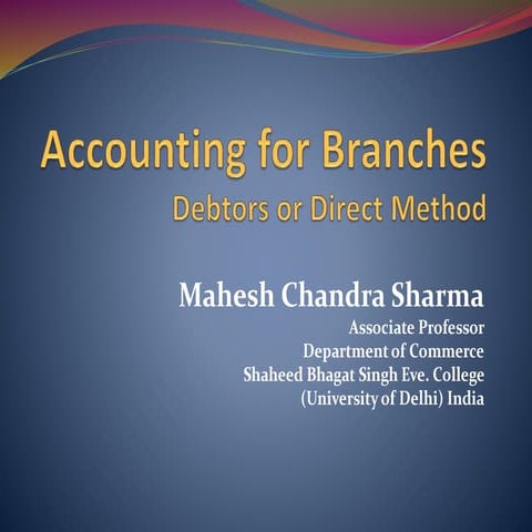 Branch accounting   debtors method