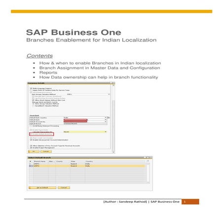 Branch Enablement for Indian localization SAP B1 9.2