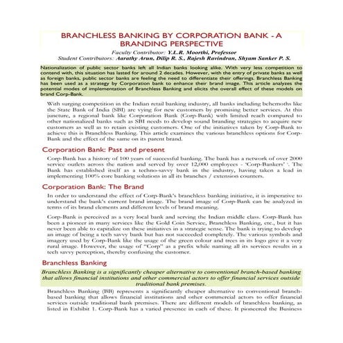 Branchless banking by corporation bank   marketing strategy