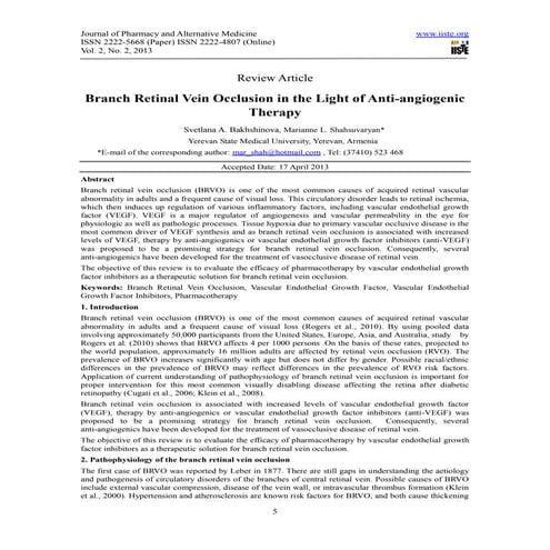 Branch retinal vein occlusion in the light of anti angiogenic therapy ...