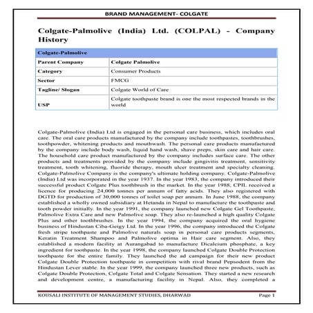 Brand Management on Colgate brand