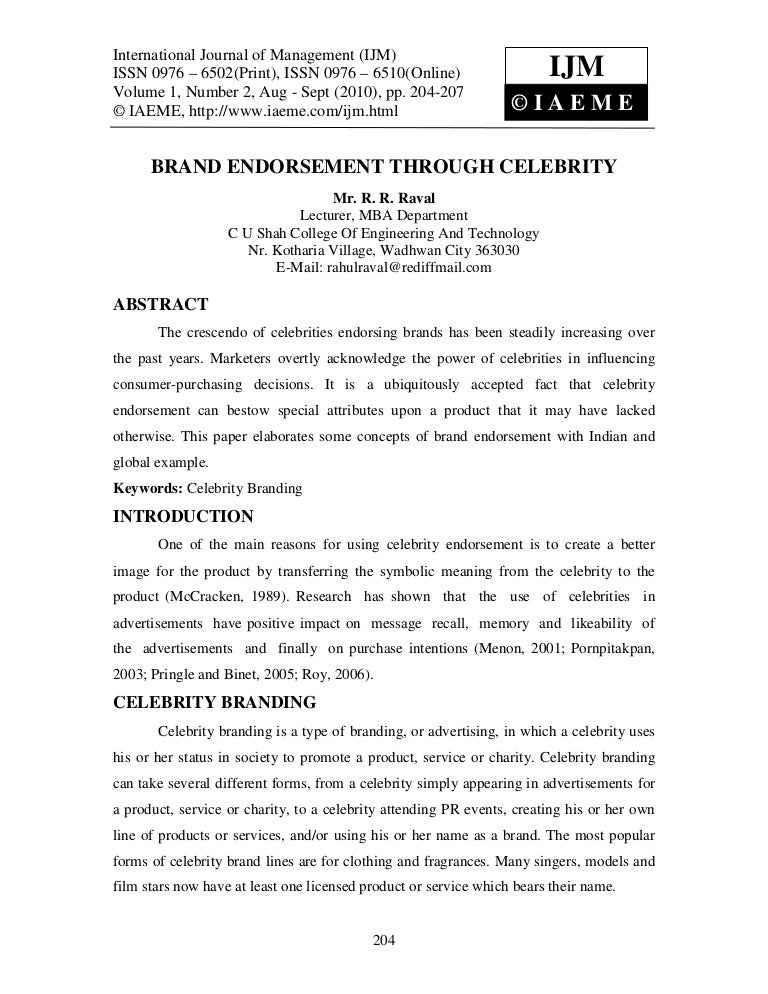 Impact of celebrity endorsement on consumer buying behaviour research paper picture