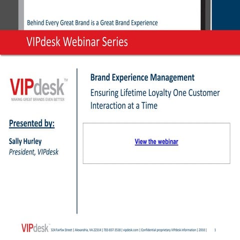 Brand Experience Management Sally Hurley VIPdesk 093010