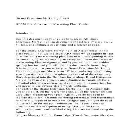 Brand Extension Marketing Plan 8GB530 Brand Extension Marketi.docx