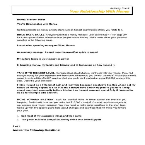 you're relationship with money