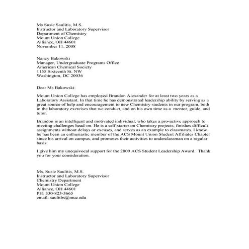 Letter of Recommendation-Lab Assistant | PDF