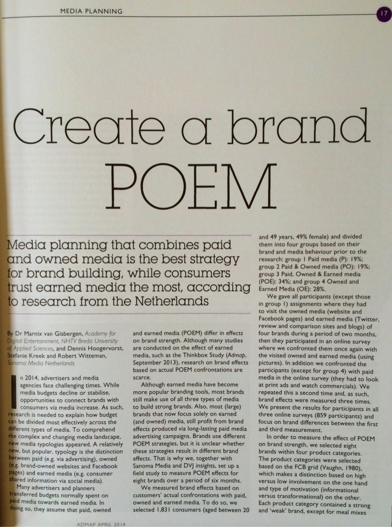 Create a brand Poem Admap Publicatie 2014