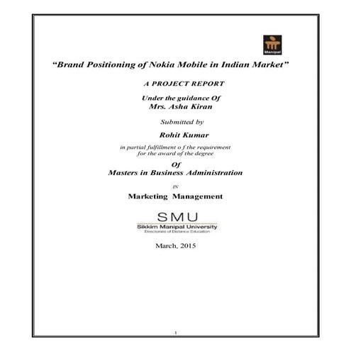 Brand positioning of nokia in indain market.