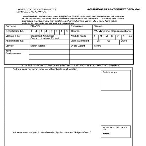 Integrated Marketing Communication Project for Facebook (Master of Arts Disse...