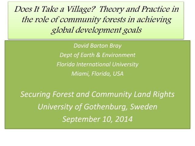 The role of community forests and community lands in achieving the global development goals by David Bray