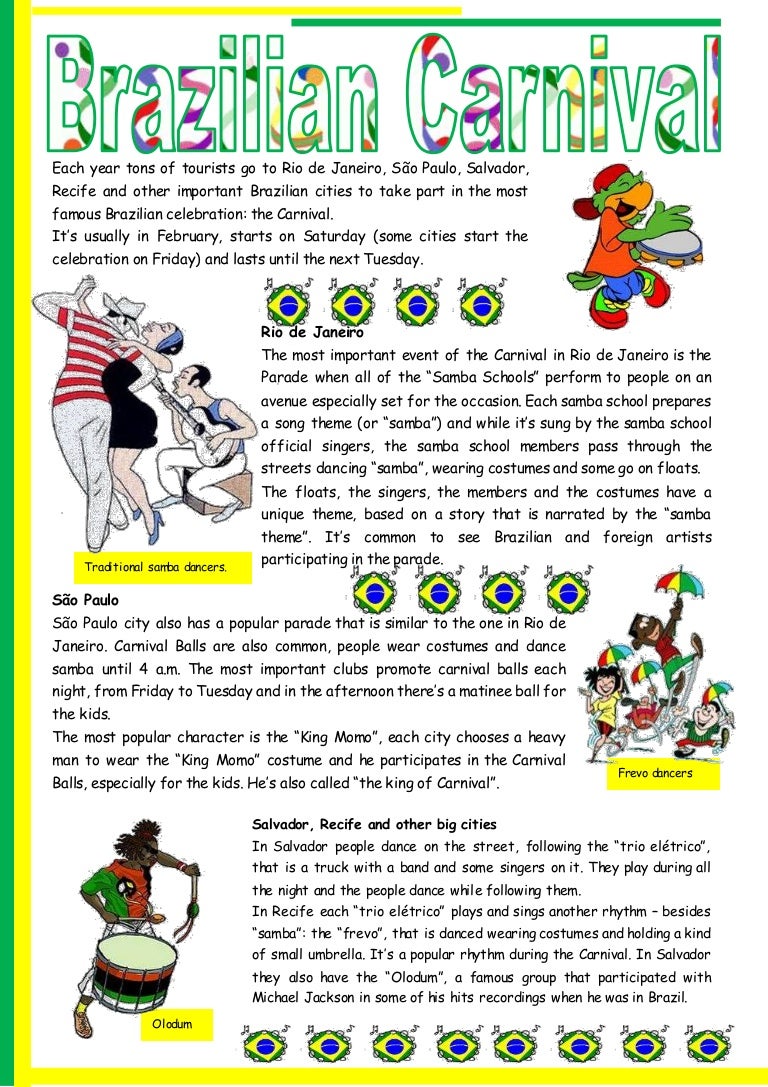 Brazilian Carnival Text Pictures Comprehension Lin Fun Activities Gam