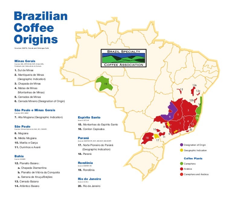 Brazilian Coffee Origins Mapa das Origens Produtoras de Café do Bra…