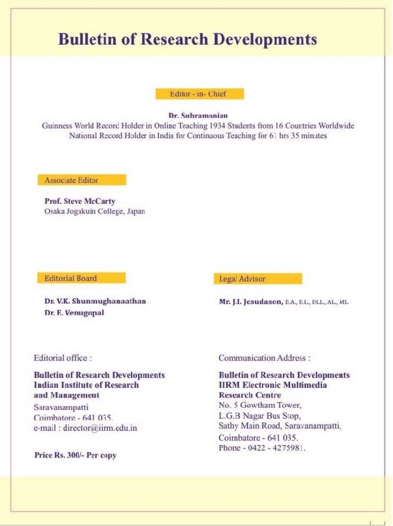Bulletin of Research Developments September 2015