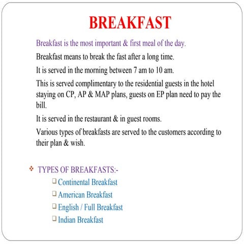 Types of Meals - Breakfast
