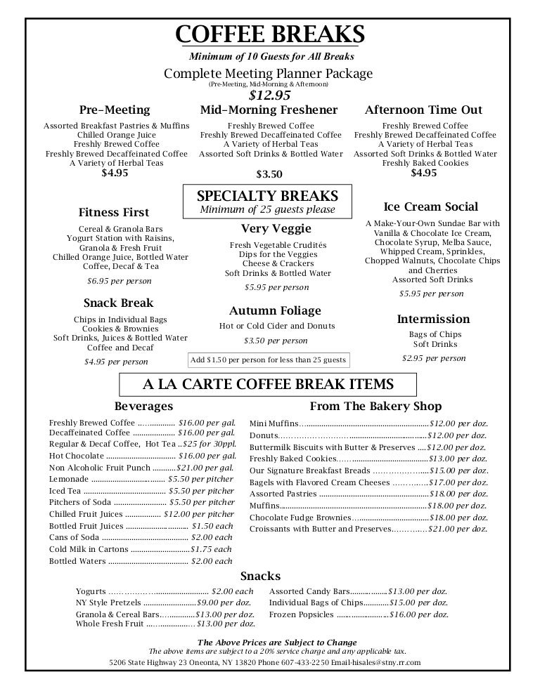 Breakfast & Coffee Break Menus