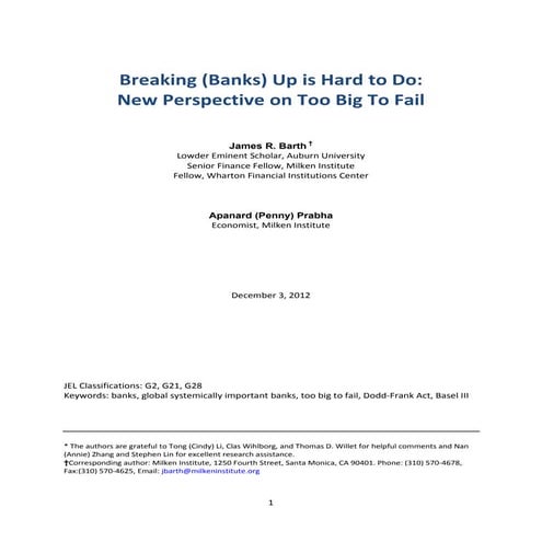 Breaking banks up is hard to do - Not hard to fail