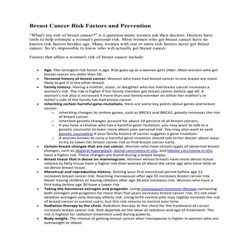 Breast cancer risk factors and prevention