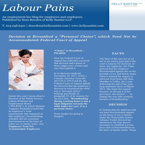 Decision to Breastfeed a “Personal Choice”, which Need Not be Accommodated: F...