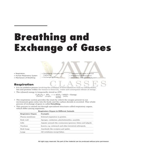 Breathing and exchange of gases class 11 ncert study material pdf