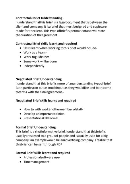 Breif Skills and Understanding
