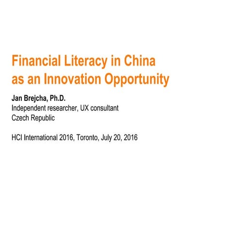 Financial literacy in China as an innovation opportunity