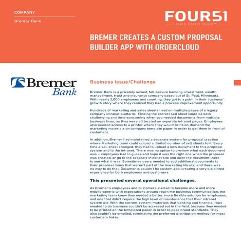 Case Study: Bremer Bank Creates A Custom Proposal Builder App with OrderCloud by Four51