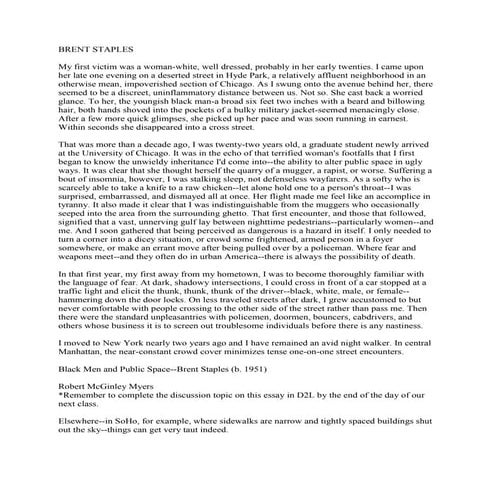 Brent Staples Essays | PDF