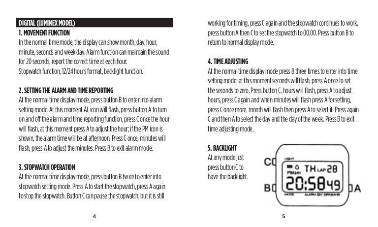 digital watch instructions 4 button