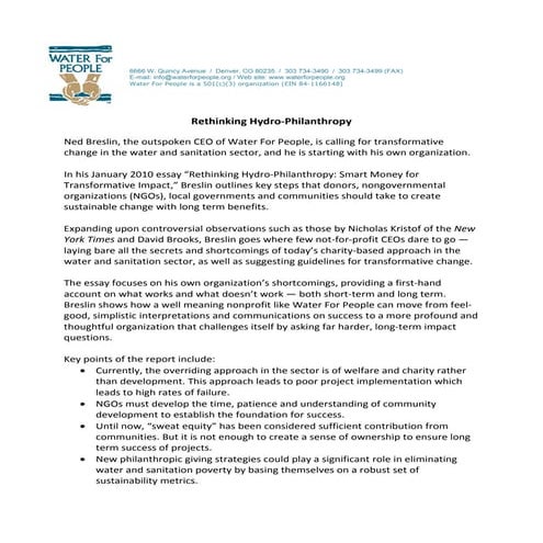 Rethinking Hydrophilanthropy