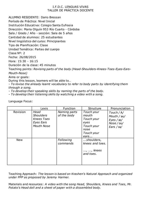 Lesson Plan Kinder 3 | PDF
