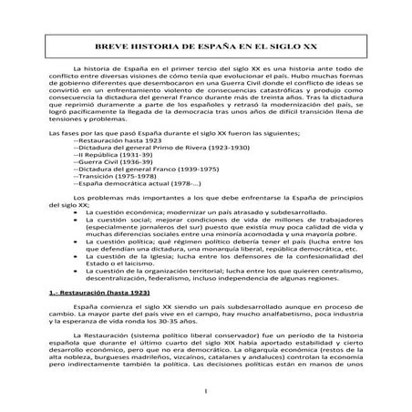 Breve historia de españa siglo xx  2 