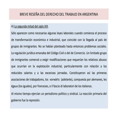 Breve reseña del derecho del trabajo en argentina