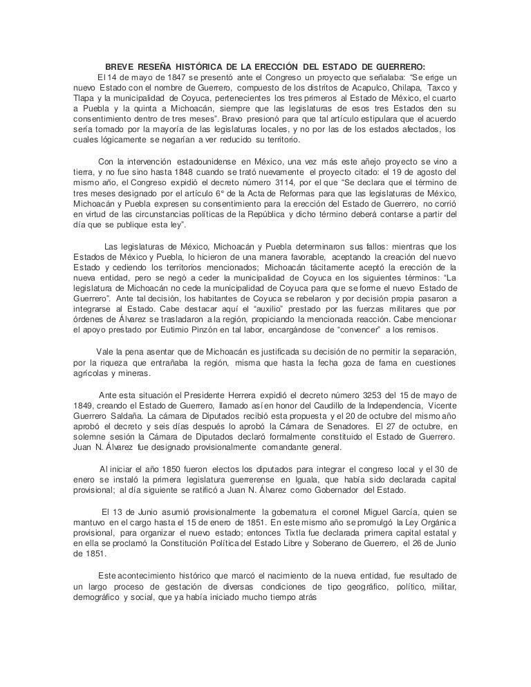 Breve reseña histórica de la erección del estado de guerrero