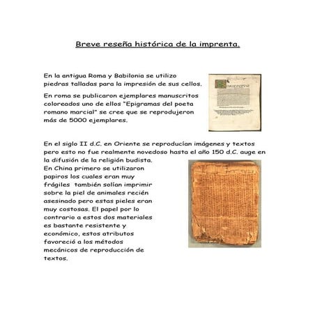 Breve reseña histórica de la imprenta
