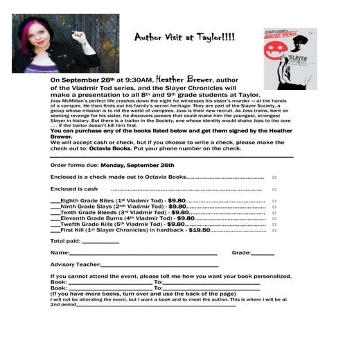 Heather Brewer order sheet