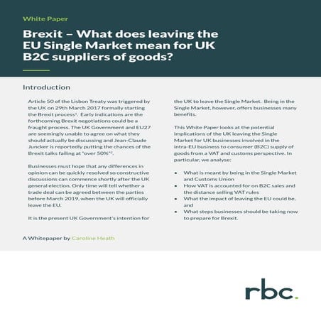 VAT + imports exports in a post Brexit UK