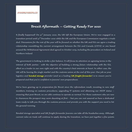 Brexit Aftermath – Getting Ready For 2021