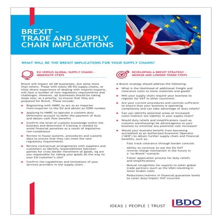 Brexit - Trade and Supply Chain Implications - BDO