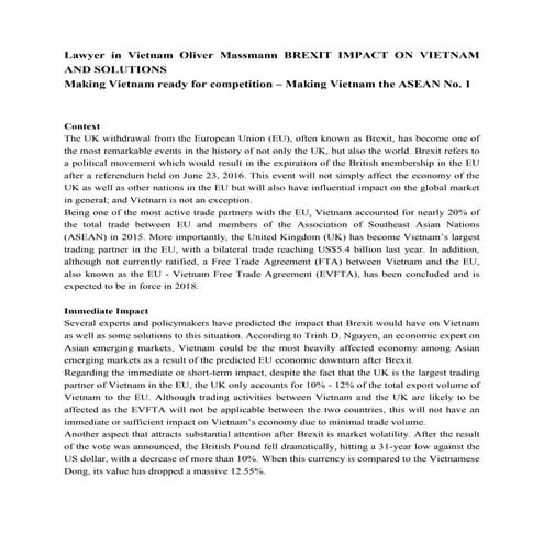 Lawyer in Vietnam Oliver Massmann BREXIT IMPACT ON VIETNAM AND SOLUTIONS  Mak...