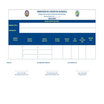 Comprehensive Business Research Matrix Form for Academic Projects | DOCX