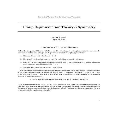 Brian Covello: Research in Mathematical Group Representation Theory and Symmetry