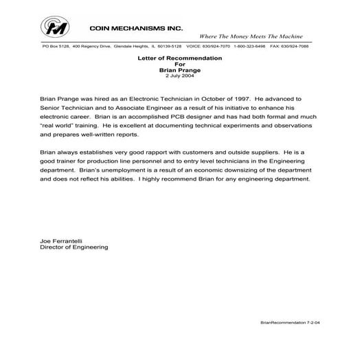 Brians Letter Of Recommendation | PDF