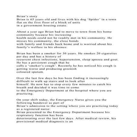 Brian’s story Brian is 65 years old and lives with his dog ‘Spider.docx